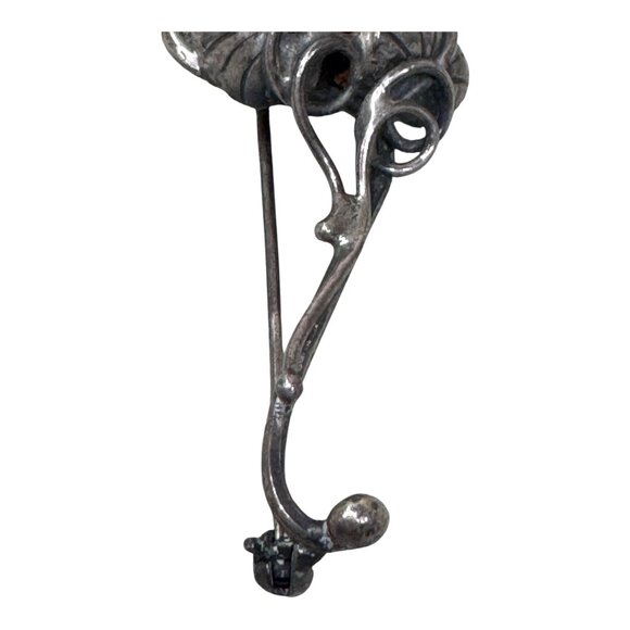 Vintage Baltic Amber Stone Brooch Sterling Silver Art Nouveau Design Pin Leaves - Picture 7 of 7